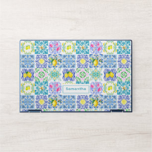 Chic Blue Mediterranean Majolica Tile Pattern HP Laptop Skin