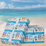 Chic Blue Mele Kalikimaka Beach Photo Christmas Wrapping Paper<br><div class="desc">Chic blue customizable beach family photo collage Christmas wrapping paper with your favorite tropical photos in the sun. Add 3 of your favorite vertical photograph memories from your island vacation to the coast. Beautiful coastal horizontal holiday gift wrap with a clean,  modern photograph layout and pretty white script.</div>