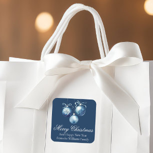 Chic Blue Merry Christmas Customized Gift Square Sticker