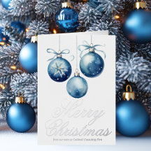Chic Blue Merry Christmas Ornament Business Silver