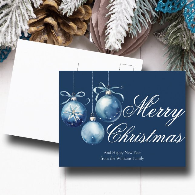 Chic Blue Merry Christmas Ornaments Customized Holiday Postcard (Creator Uploaded)