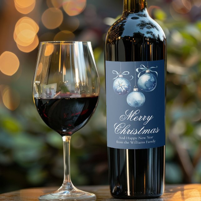 Chic Blue Merry Christmas Party Customized Wine Label (Creator Uploaded)