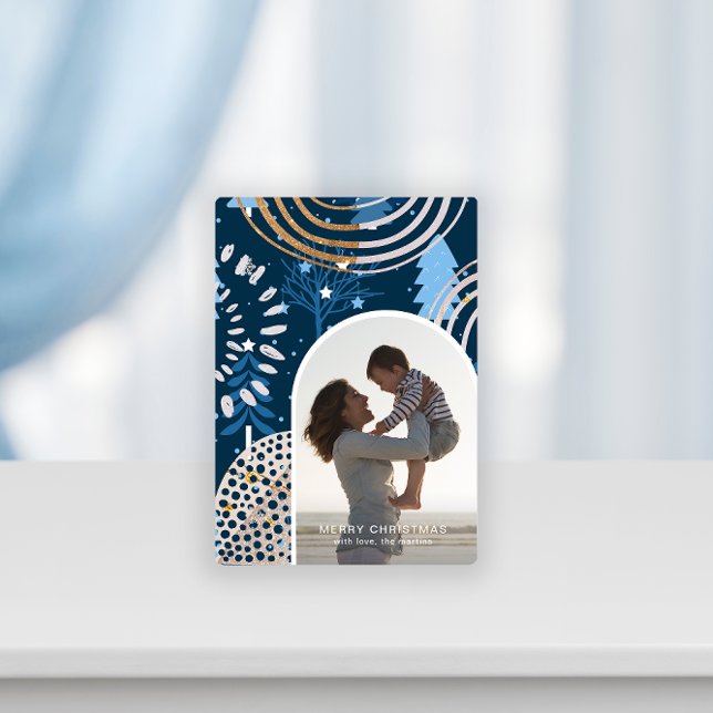Chic Blue Merry Christmas Photo with Message Holiday Card (Creator Uploaded)