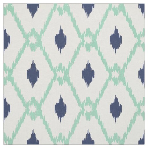 Chic blue mint ikat tribal diamond pattern fabric