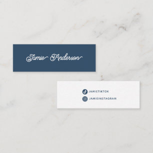 Chic Blue Modern Script Social Media Influencer Mini Business Card