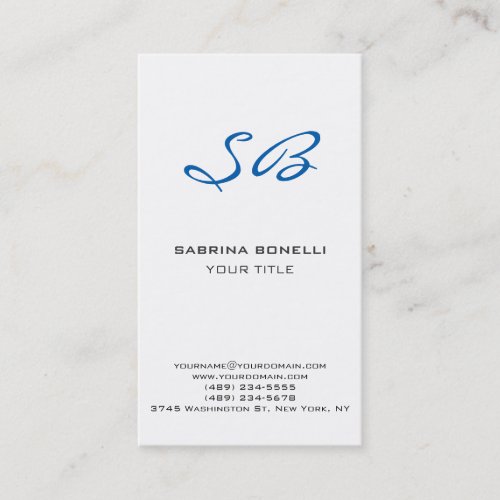 Chic Blue Monogram White Cute Business Card