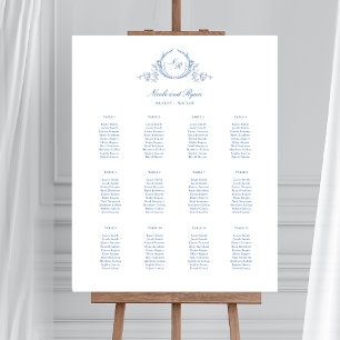 Chic Blue Monogrammed Wedding Seating Chart Sign