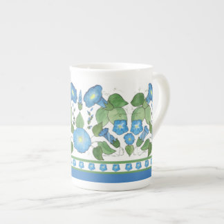 Chic Blue Morning Glory Border Bone China Mug
