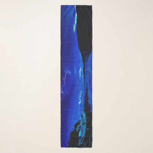 Chic Blue Night Lightning Streaks On Chiffon Scarf