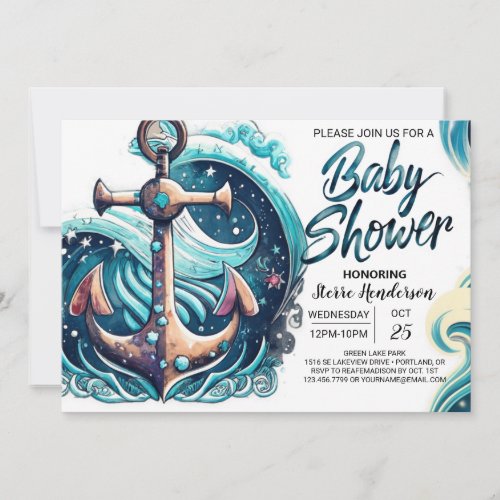 Chic Blue Ocean Baby Shower Invitation