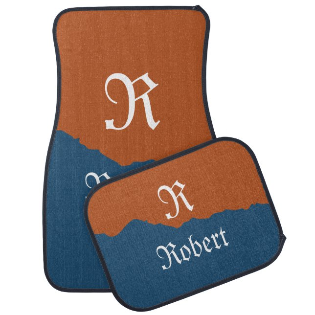 Chic blue &orange initial monogram Set of Car Mats (Set)