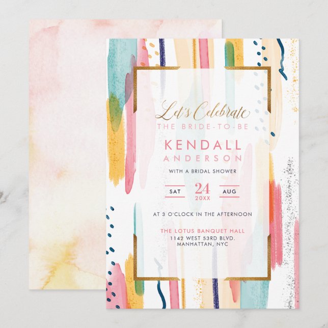 Chic Blue Painted Memphis Abstract Bridal Shower Invitation (Front/Back)