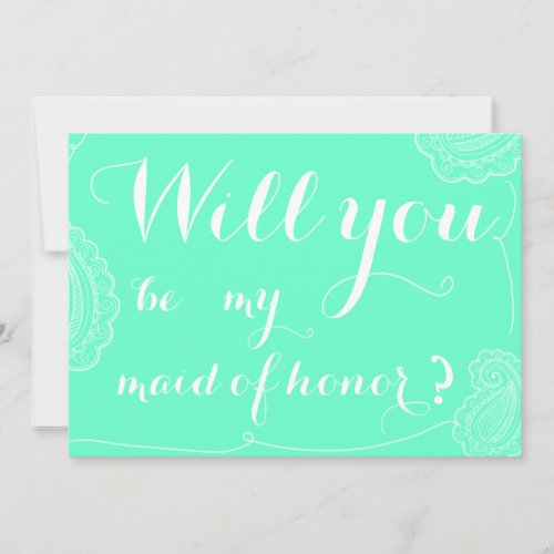 Chic Blue Paisley Will You Be My Maid Of Honor Custom Invitations