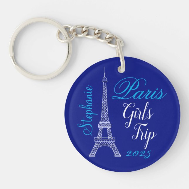 Chic Blue Paris Eiffel Tower Girls Trip Keychain (Front)
