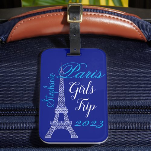 Chic Blue Paris Eiffel Tower Girls Trip Luggage Tag