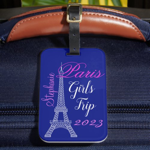 Chic Blue Paris France Eiffel Tower Girls Trip Luggage Tag