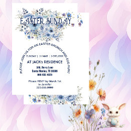 Chic Blue Pastel Floral Blooms Easter Sunday Party Invitation