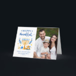 Chic Blue Peace Love Latkes Happy Hanukkah Photo Holiday Card<br><div class="desc">Send your Wishes with this Photo Holiday Card that feature a Hanukkah Script and Watercolor Jewish Holiday Symbols to highlight your greeting message.</div>