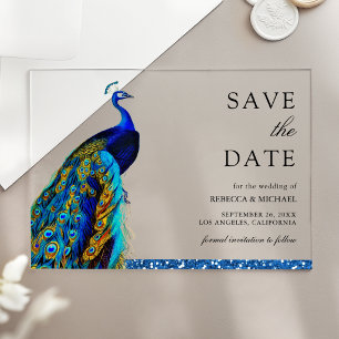 Chic Blue Peacock Indian Wedding Save the Date