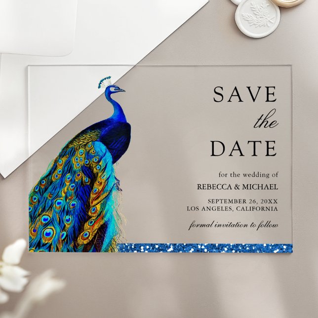 Chic Blue Peacock Indian Wedding Save the Date (Creator Uploaded)