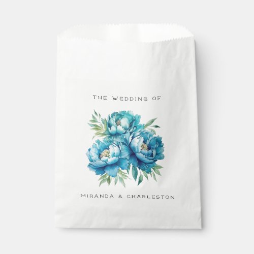 Chic Blue Peony Flower Wedding Favor Bag