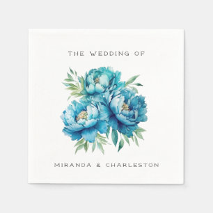 Chic Blue Peony Flower Wedding Napkins