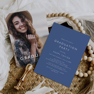 Chic Blue Photo Graduation Party Invitation