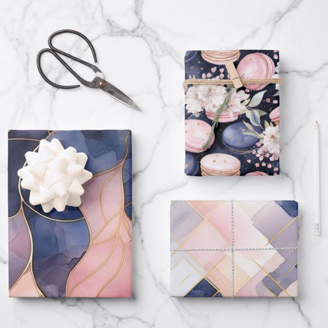 Chic Blue Pink Abstract  Wrapping Paper Sheets (Front)