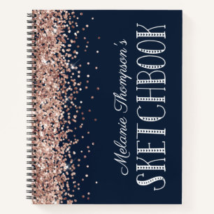 Chic Blue Pink Glitter Custom Name Sketchbook Notebook