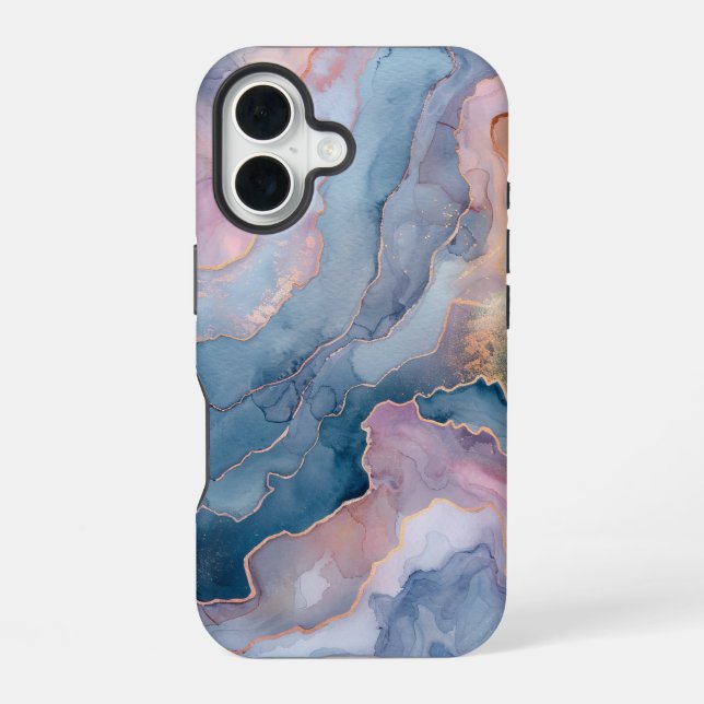 Chic Blue Pink Gold Agate Marble Iphone Case (Back)