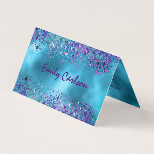 Chic Blue pink iridescent glitter Business Card