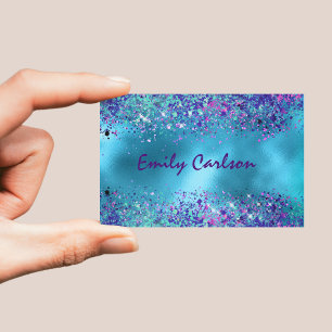Chic Blue pink iridescent glitter Business Card