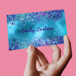 Chic Blue pink iridescent glitter Business Card Magnet