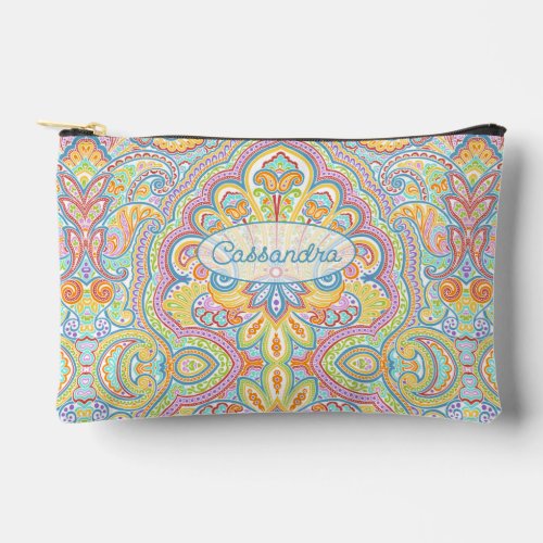 Chic Blue Pink Purple Orange Paisley Pattern Accessory Pouch