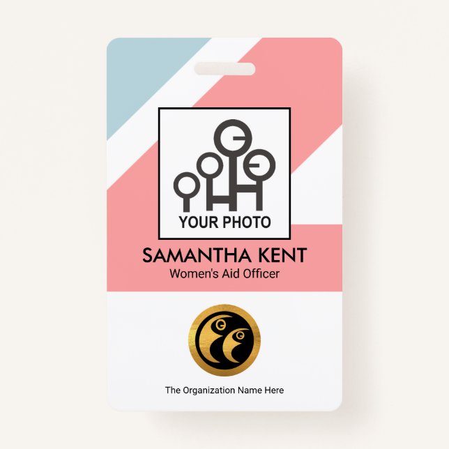 Chic Blue Pink Rectangles Medical Photo Template Badge (Front)