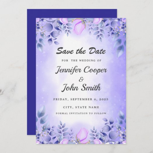 Chic Blue Pink Roses Watercolor Wedding