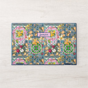 Chic Blue Pink Sicilian Citrus Floral Tiles HP Laptop Skin