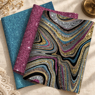 Chic Blue Pink Sparkle Glitter Marble Art Wrapping Paper Sheets