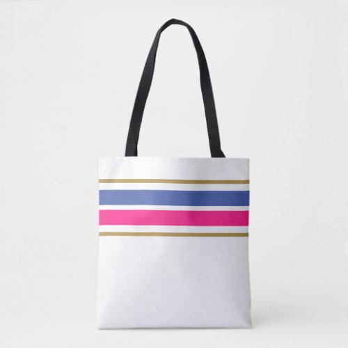 Chic Blue Pink Top Edge Racing Stripes On White Tote Bag