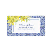 Chic Blue Portuguese Azulejo Yellow Lily Address