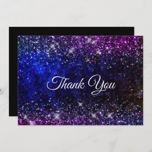 Chic blue purple faux glitter  thank you card