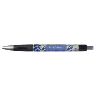 Chic Blue Purple Floral Typography Pen