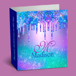 Chic blue purple ombre glitter drips monogram 3 ring binder<br><div class="desc">Chic blue purple ombre dripping glitter monogram 3 ring binder. Cool for school, college or work ! To make it extra special, it is also monogrammed and personalized with name or initials or any text you like, click the "customize further" link and use the design tool to modify the design...</div>