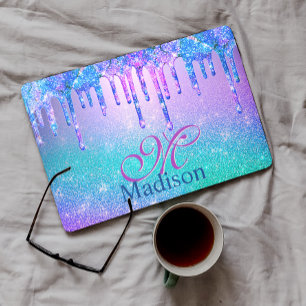 Chic blue purple ombre glitter drips monogram HP laptop skin