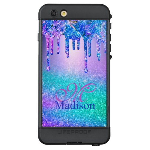 Chic blue purple ombre glitter drips monogram LifeProof ND iPhone 6s plus case