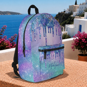 Chic blue purple ombre glitter drips printed backpack