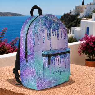 Chic blue purple ombre glitter drips printed backpack
