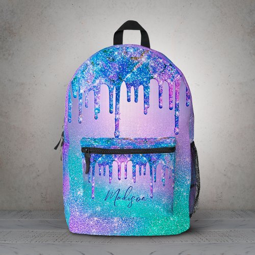 Chic blue purple ombre glitter drips printed backpack