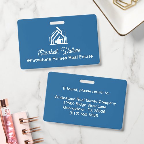 Chic Blue Real Estate Company House Custom Realtor Badge