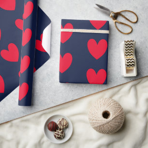 Chic blue &red hearts valentine wrapping paper